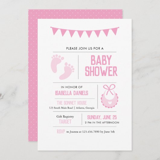Meisje Modern Roze Baby shower Uitnodiging (Voorkant / Achterkant)