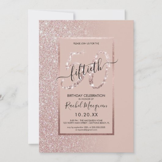 Meisje Modern Roze Goud Glitter 50ste Verjaardag Kaart (Voorkant)