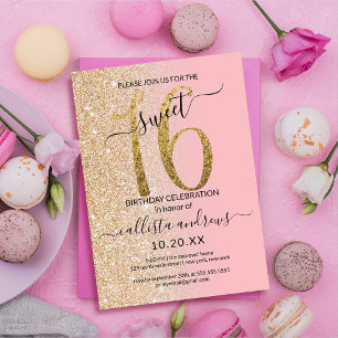 Meisje Modern Roze Goud Glitter Ombre Sweet 16 Kaart