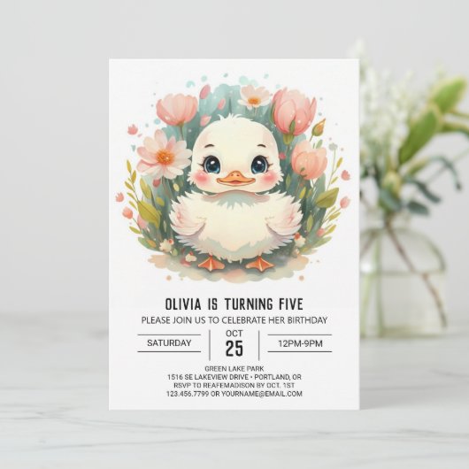 Meisje Moderne Eend Verjaardag Kaart (Staand voorkant)