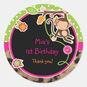 Meisje Monkey Oerwoud Safari Bright Favor Sticker
