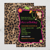 Meisje Monkey Safari Chic Oerwoud Luipaard Uitnodi Kaart (Voorkant / Achterkant)