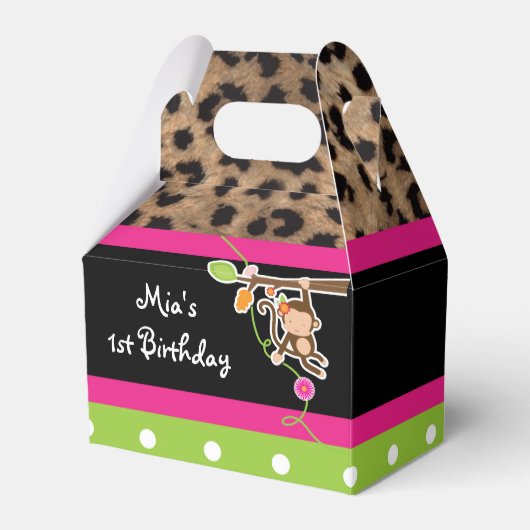 Meisje Monkey Safari Chique Leopard Party Favor Bo Bedankdoosjes (Voorkant Zijde)