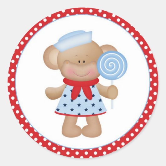 Meisje Monkey Sailor Ronde Sticker (Voorkant)