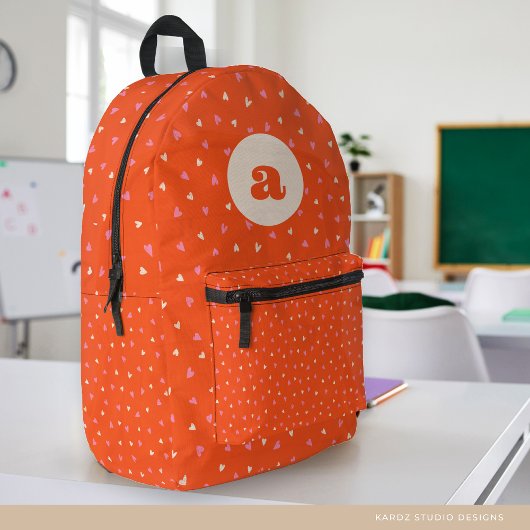 Meisje Monogram Rood Roze Harten Print Gesneden na Bedrukte Rugzak