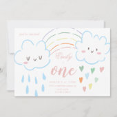 Meisje mooie harten over de regenboogdag kaart (Voorkant)