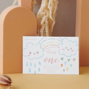 Meisje mooie harten over de regenboogdag kaart