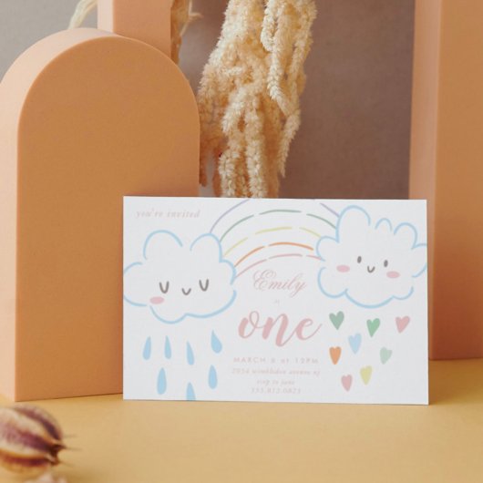 Meisje mooie harten over de regenboogdag kaart