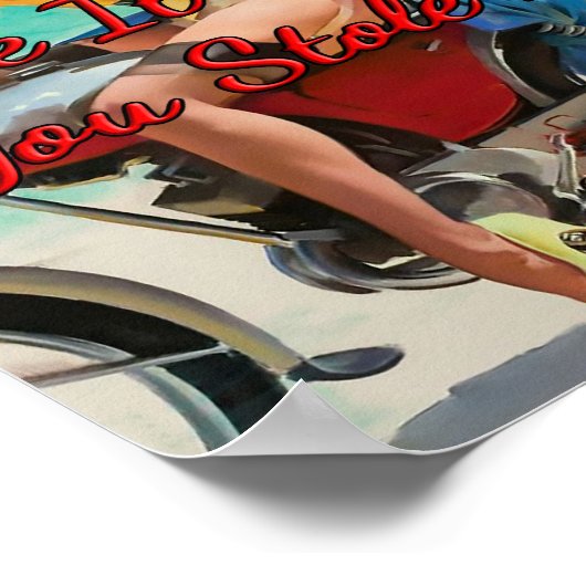 Meisje motorfiets 1950 van Gil Elvgren Poster (Hoek)