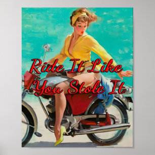 Meisje motorfiets 1950 van Gil Elvgren Poster