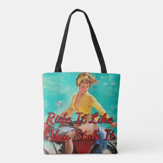 Meisje motorfiets 1950 van Gil Elvgren Tote Bag (Achterkant)