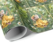 Meisje muis op een tuin schommel cadeaupapier (Rol Hoek)