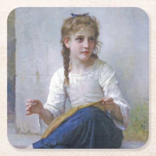 Meisje Naaiend, Bouguereau Kartonnen Onderzetters (Voorkant)