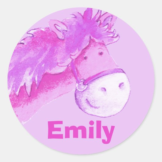 Meisje naam Emily roze pony paard sticker (Voorkant)