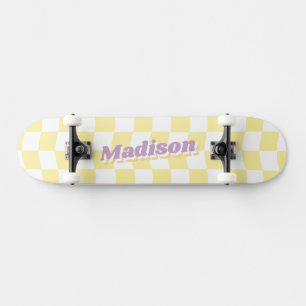 Meisje Naam Geel Wit Checker Patroon Retro Persoonlijk Skateboard