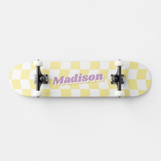 Meisje Naam Geel Wit Checker Patroon Retro Persoonlijk Skateboard (Horizontaal)