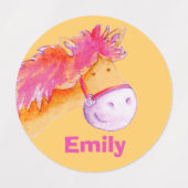 Meisje naam grillige pony paard kunst kinder label (Design 1)