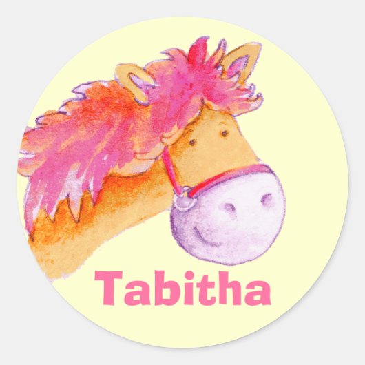 Meisje naam Tabitha roze pony paard sticker (Voorkant)