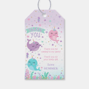 Meisje Narwal Favor Tags Onder de Zee Narwal Cadeaulabel