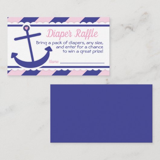 Meisje Nautisch Anker Baby shower Luier Raffle Informatiekaartje (Voorkant / Achterkant)
