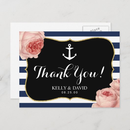 Meisje nautische anker  Bloemen Dank u Briefkaart (Voorkant / Achterkant)