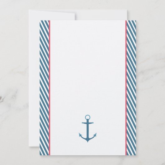 Meisje Nautische Baby Shower Uitnodiging Roze en B (Achterkant)