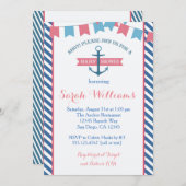 Meisje Nautische Baby Shower Uitnodiging Roze en B (Voorkant / Achterkant)