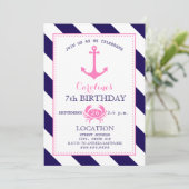 Meisje Nautische Verjaardagsfeest - Anker + Krab Kaart (Staand voorkant)