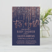 Meisje Navy Roos Gouden Glitter Fringe Baby shower Kaart (Staand voorkant)