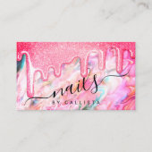 Meisje Neon Coral Pearl Opal Glitter Drips Nagels Visitekaartje (Voorkant)