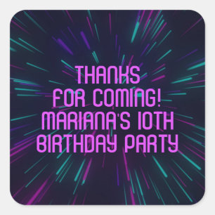 Meisje Neon Paars Roze Gloei Feest Artikelen Vierkante Sticker