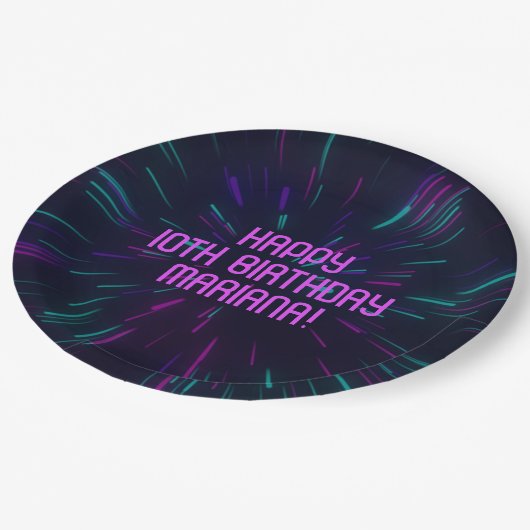 Meisje Neon Paarse Roze Glow Papieren Bordje (Gekanteld)