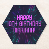 Meisje Neon Paarse Roze Glow Party Kartonnen Onderzetters (Voorkant)