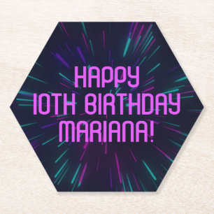 Meisje Neon Paarse Roze Glow Party Kartonnen Onderzetters