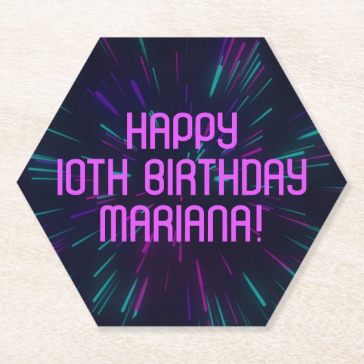Meisje Neon Paarse Roze Glow Party Kartonnen Onderzetters (Voorkant)