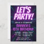 Meisje Neon Paarse Roze Verjaardagsfeest Kaart (Voorkant)
