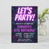 Meisje Neon Paarse Roze Verjaardagsfeest Kaart (Staand voorkant)