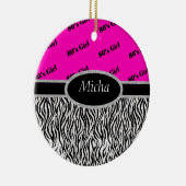 Meisje Neon Pink & Zebra Monogram 80 Keramisch Ornament (Rechts)