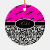 Meisje Neon Pink & Zebra Monogram 80 Keramisch Ornament (Voorkant)