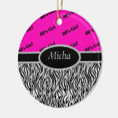 Meisje Neon Pink & Zebra Monogram 80 Keramisch Ornament (Links)