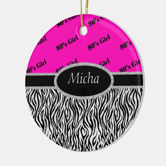 Meisje Neon Pink & Zebra Monogram 80 Keramisch Ornament (Links)