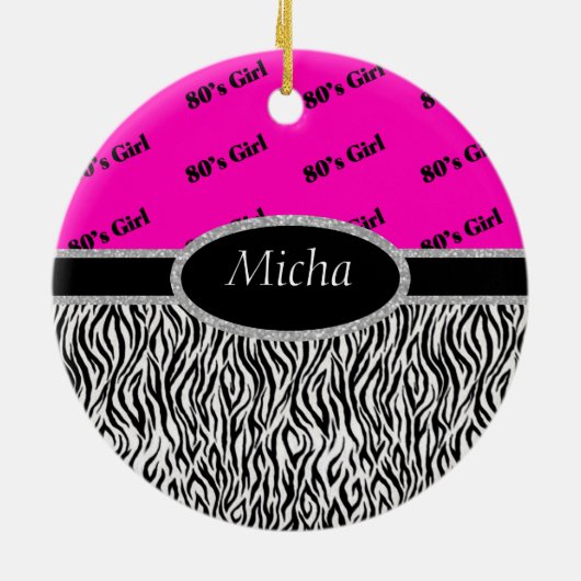 Meisje Neon Pink & Zebra Monogram 80 Keramisch Ornament (Achterkant)