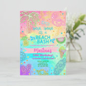 Meisje neon strand bash verjaardag zomer uitnodigi kaart (Staand voorkant)