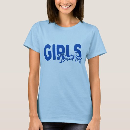 Meisje Niet huilen typografie wit blauw T-shirt (Voorkant)