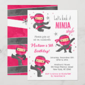 Meisje Ninja Karate Verjaardagsfeestuitnodigingen Kaart (Voorkant / Achterkant)