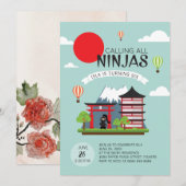 Meisje Ninja Verjaardag Uitnodiging - Japans (Voorkant / Achterkant)