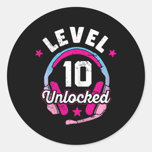 Meisje Niveau 10 Ontgrendeld Videospel 10e Verjaar Ronde Sticker (Voorkant)