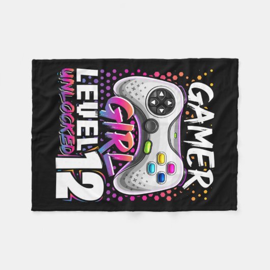 Meisje Niveau 12 Ontgrendeld Videospel 12e Verjaar Fleece Deken (Voorkant (Horizontaal))