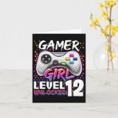 Meisje Niveau 12 Ontgrendeld Videospel 12e Verjaar Kaart (Gele Bloem)