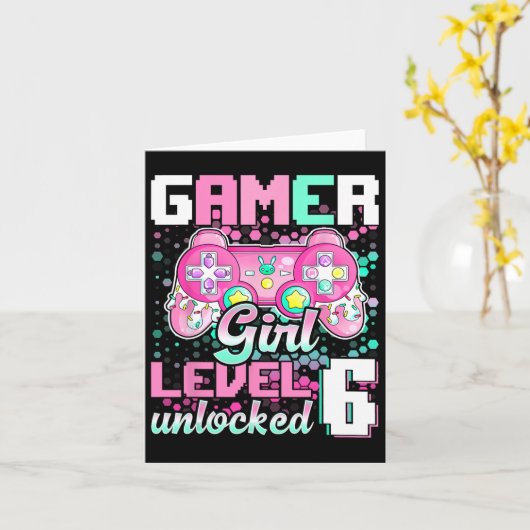 Meisje Niveau 6 Ontgrendeld Videospel 6e Verjaarda Kaart (Gele Bloem)